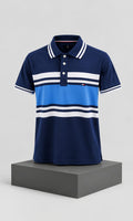 Playera para Hombre Azul Marino con Franjas Azul Claro y Blancas