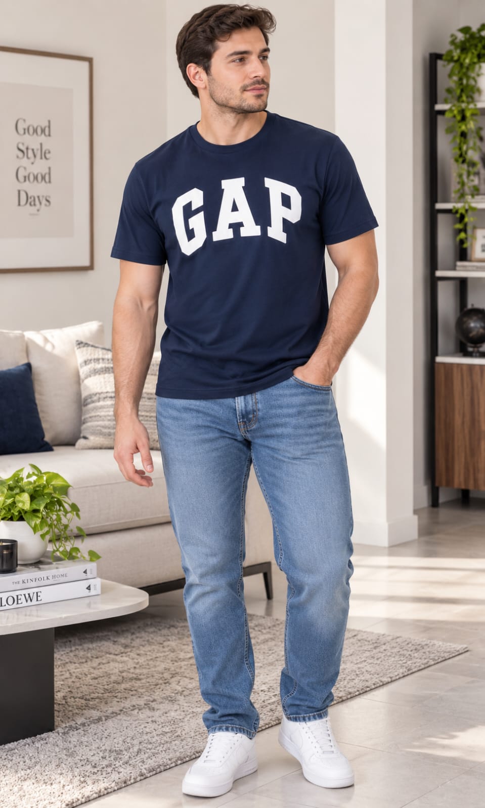 Playera GAP para Hombre Azul Marino con Logo Cuello Redondo