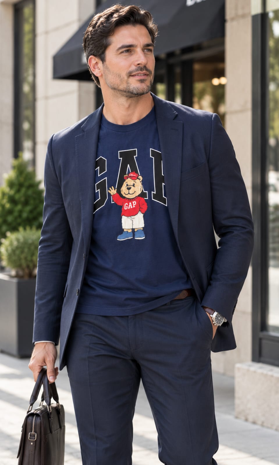 Playera GAP para Hombre Azul Marino con Oso