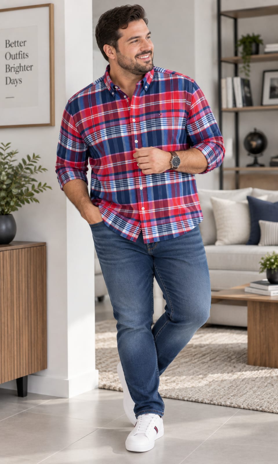 Camisa de Hombre Manga Larga a Cuadros Roja y Azul Tommy Hilfiger