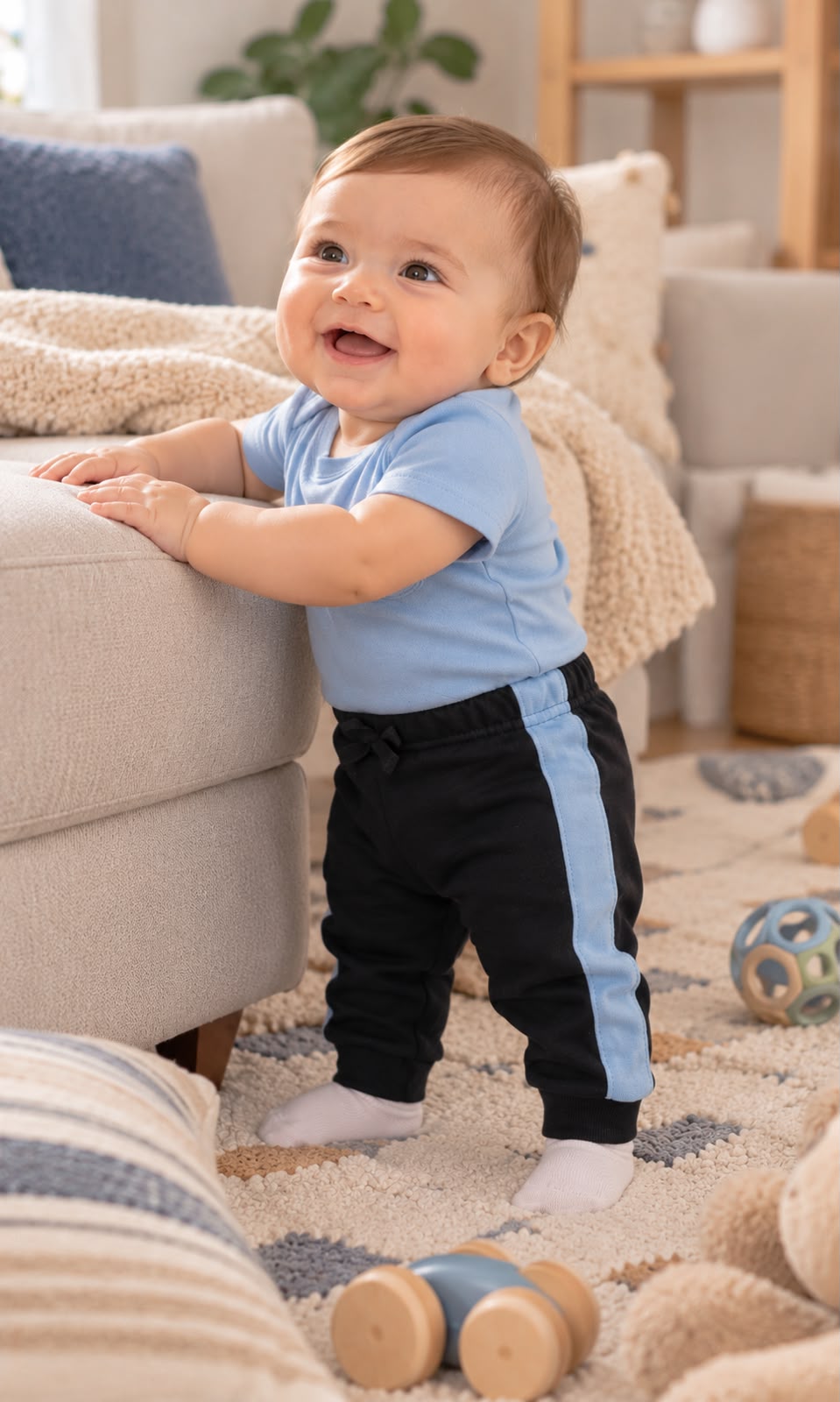 Pans para bebé 6-9 meses negro con azul claro