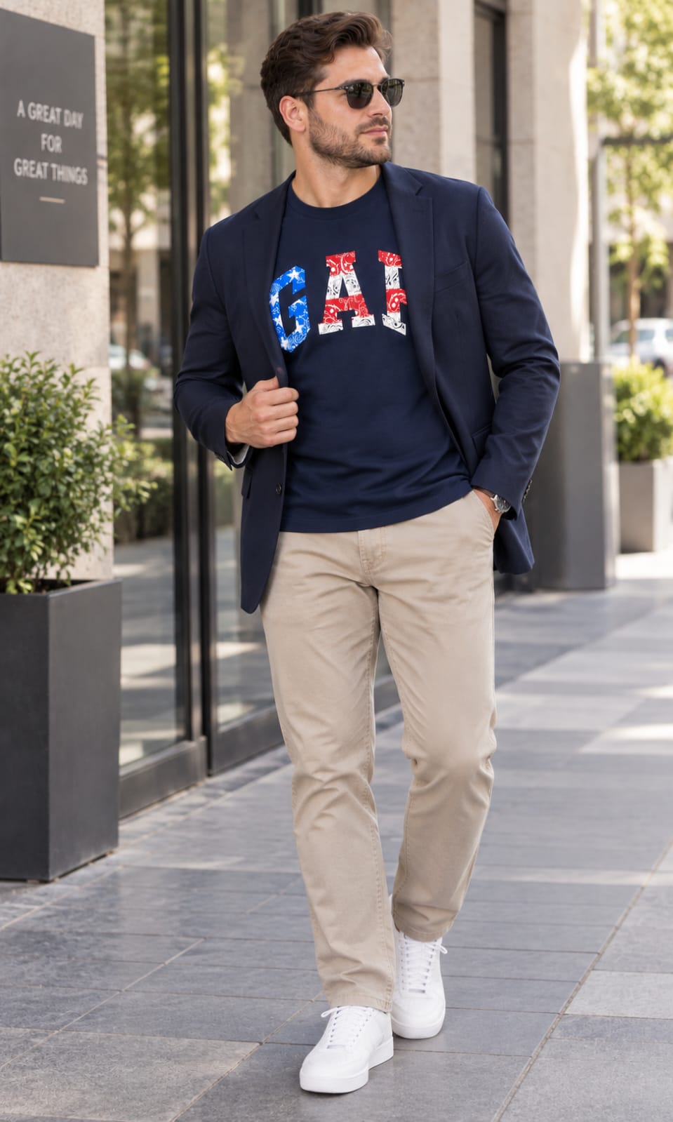 Playera GAP para Hombre Aul Marino con Logo Estampado