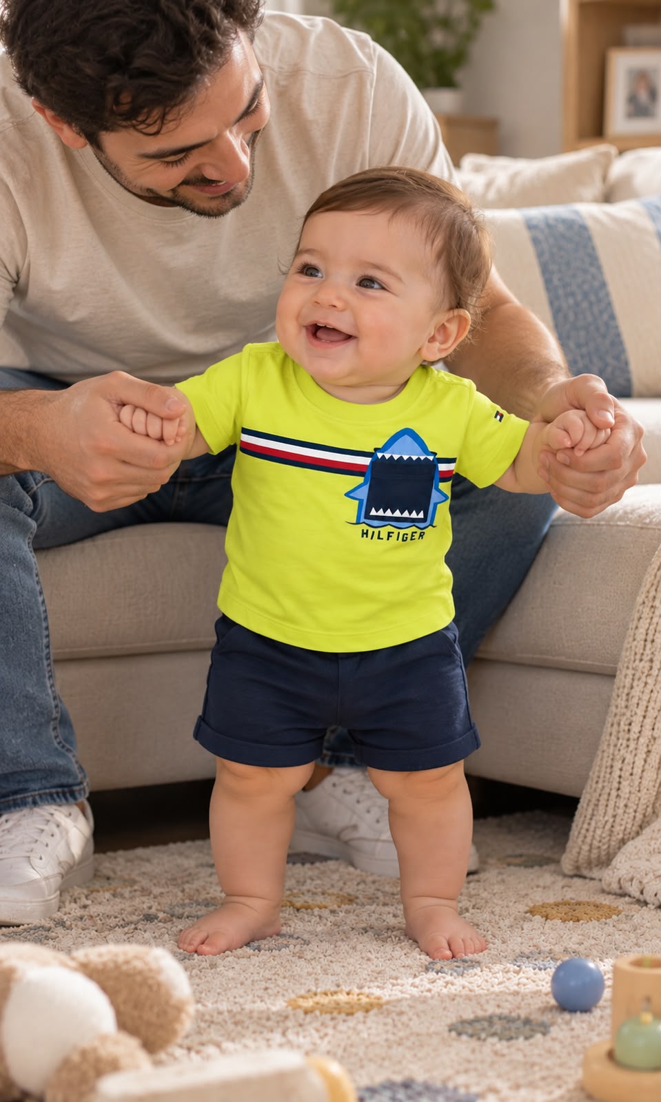 Playera Tommy Hilfiger de manga corta para bebé 6-9 meses amarilla neón