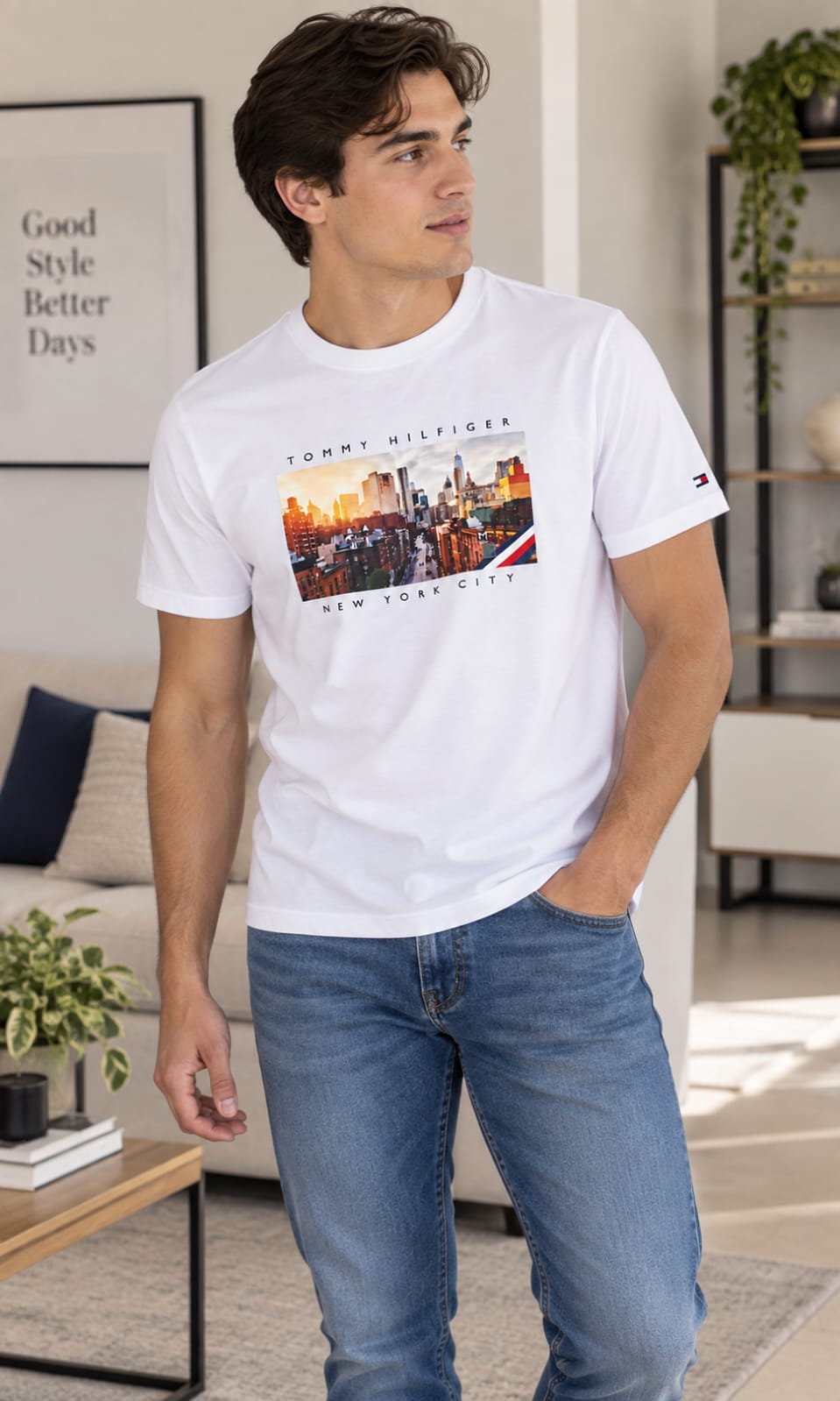 Playera para Hombre Blanca Cuello Redondo Manga Corta Tommy Hilfiger