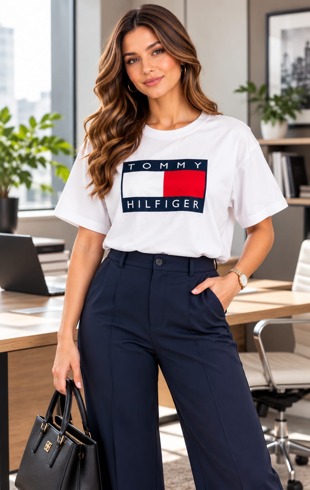 Playera para Mujer Blanca Amplia Cuello Redondo Tommy Hilfiger