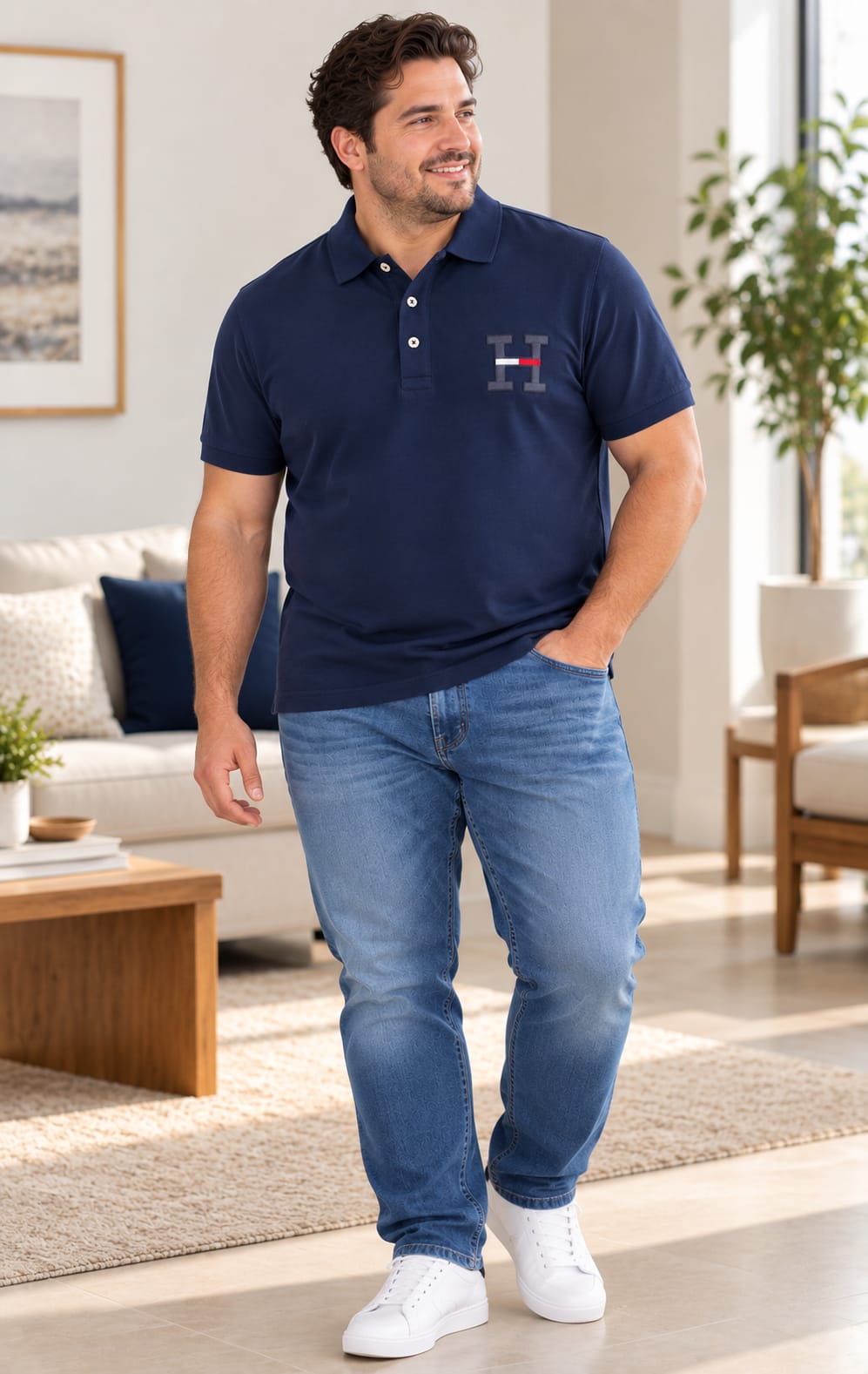 Playera para Hombre Azul Marino con Detalle de Inicial