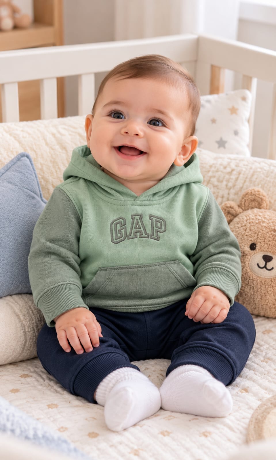 Sudadera GAP con gorrito para bebé 3-6 meses verde salvia