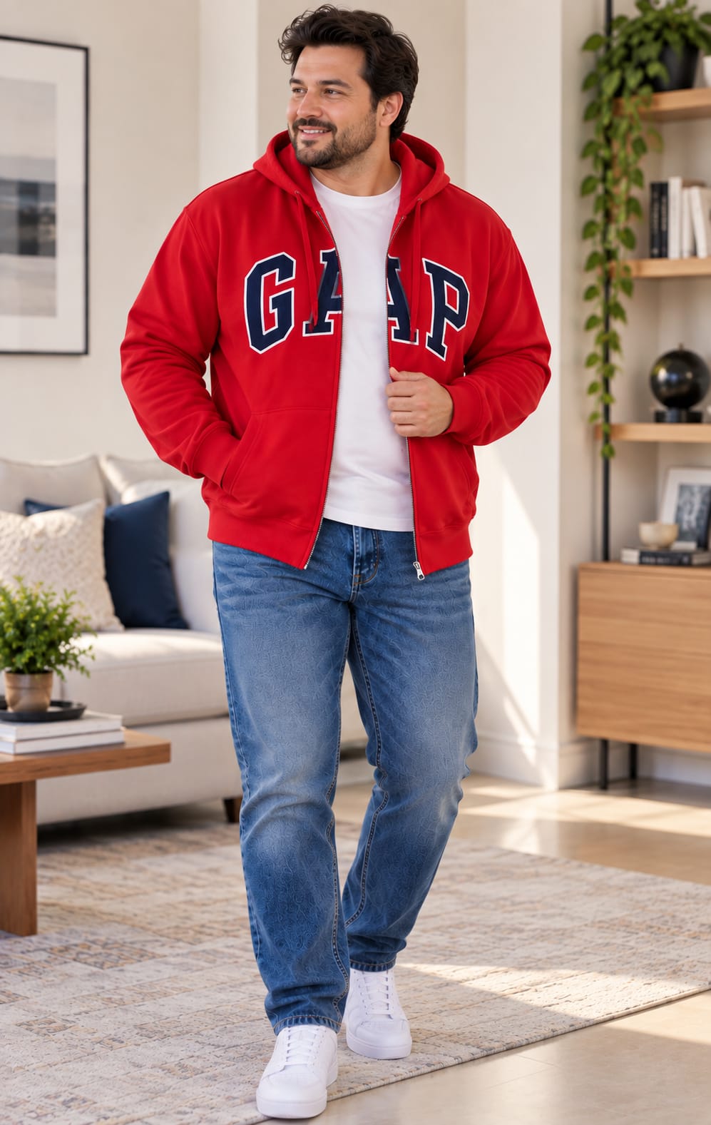 Sudadera GAP para Hombre Roja con Capucha y Cierre