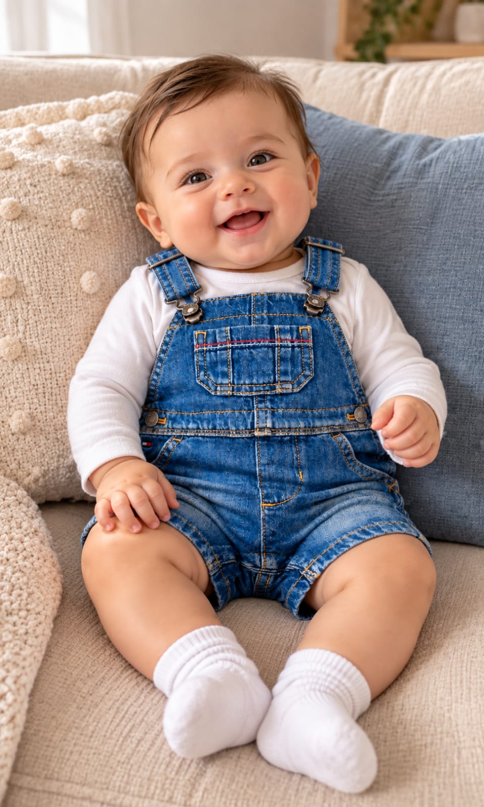 Overol corto Tommy Hilfiger para bebé 3-6 meses azul de mezclilla