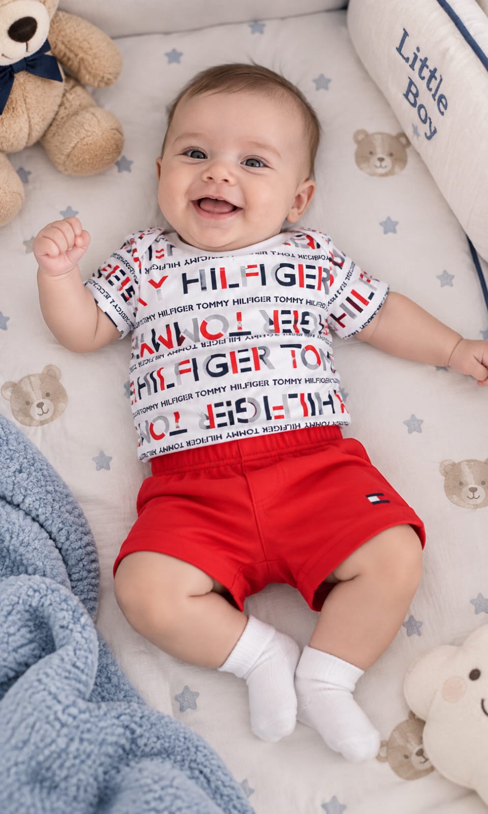 Conjunto de 3 Piezas Pañalero Playera Short para Bebé Meses Tommy Hilfiger