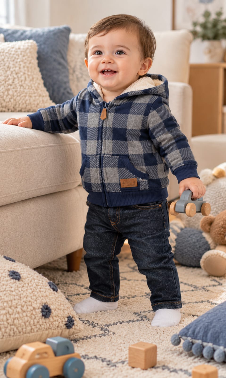 Conjunto de Pantalón, Pañalero y Chamarra Carter's para Bebé de 9 Meses en Azul Marino, Gris y Amarillo