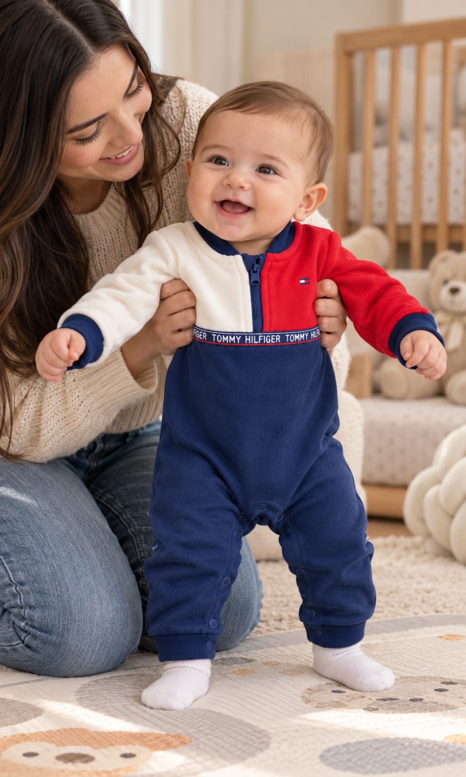 Mameluco Tommy Hilfiger para bebé 6-9 meses color azul marino, rojo y blanco