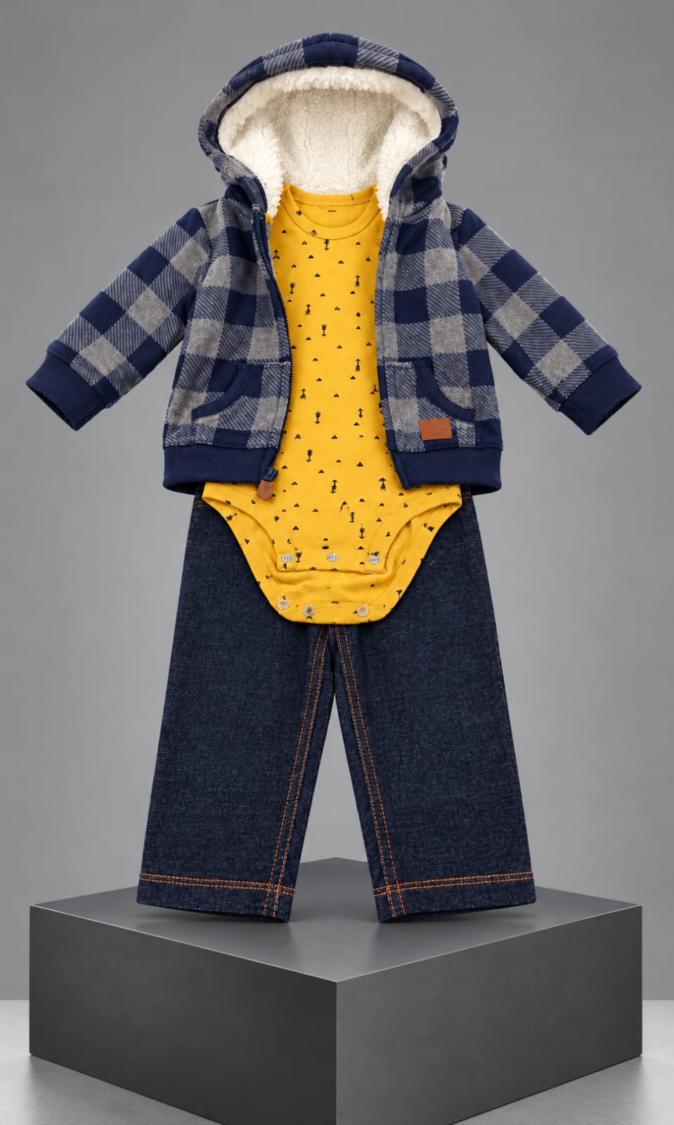 Conjunto de Pantalón, Pañalero y Chamarra Carter's para Bebé de 9 Meses en Azul Marino, Gris y Amarillo