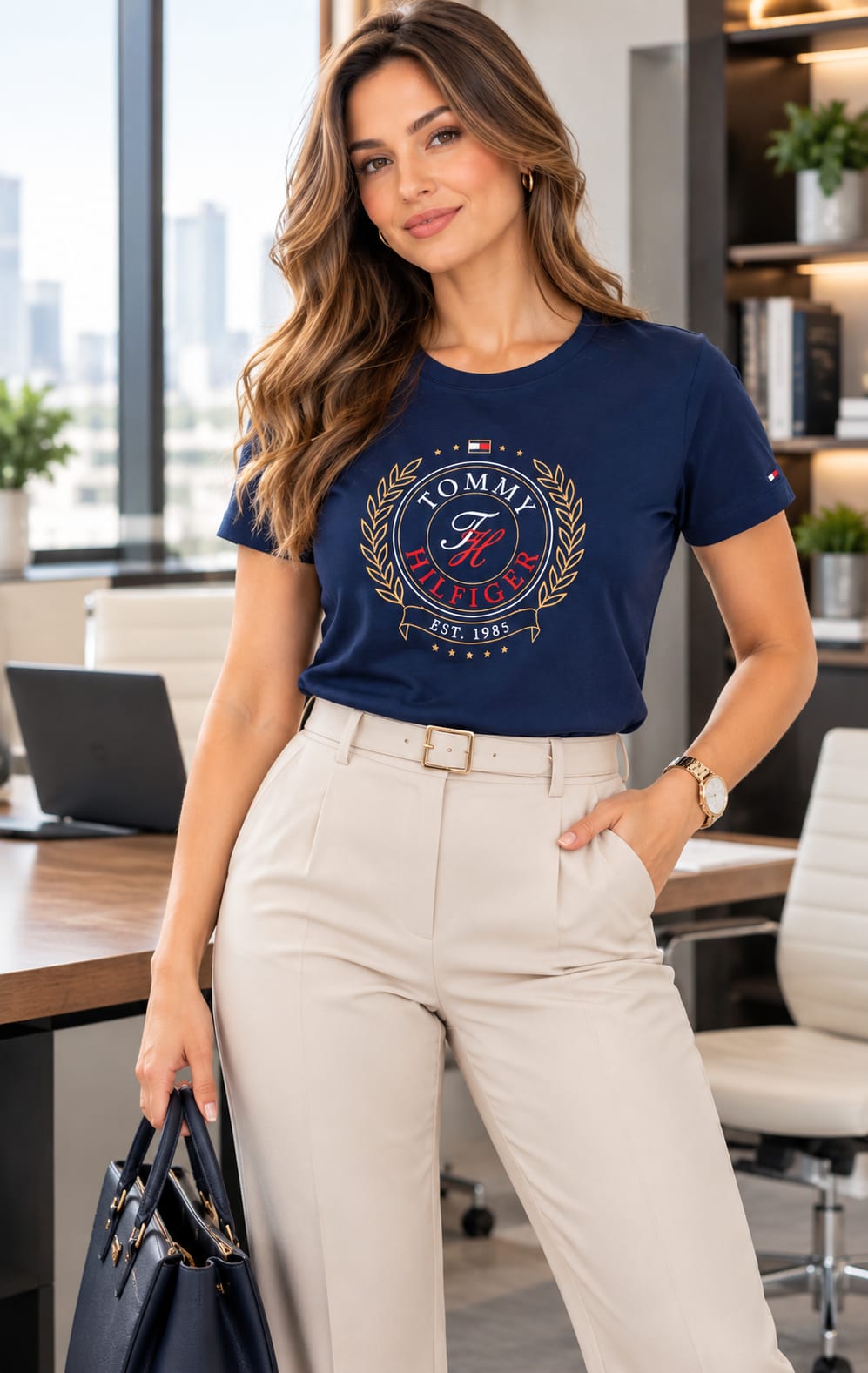 Playera para Mujer Azul Marino Cuello Redondo Manga Corta Tommy Hilfiger