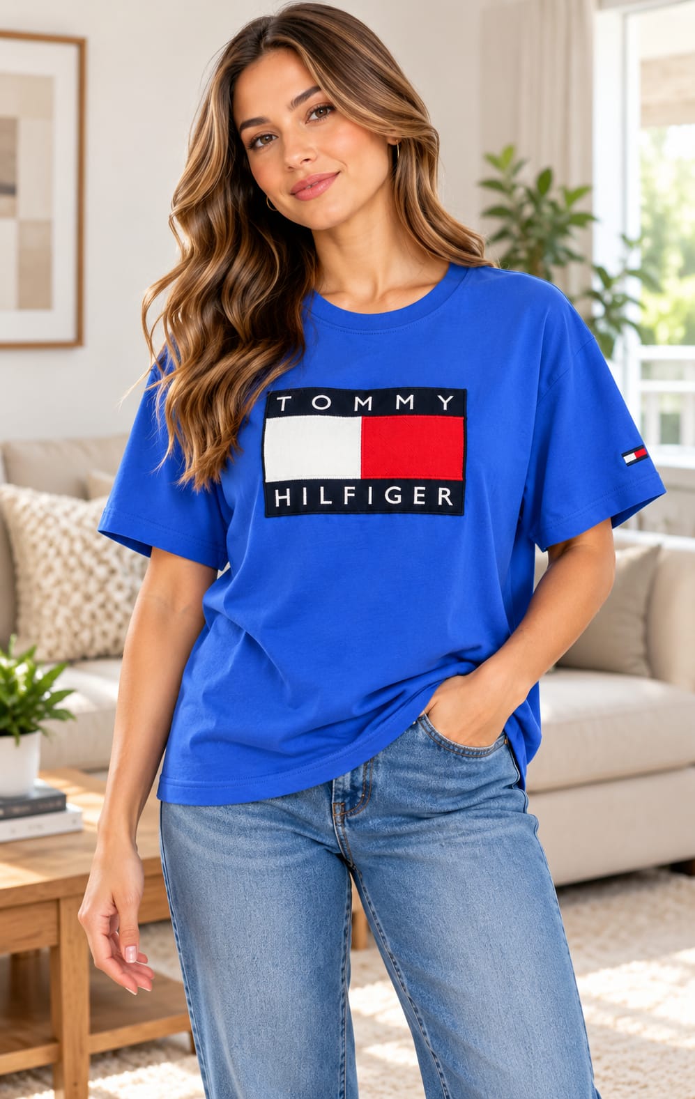 Playera para Mujer Azul Rey Amplia Cuello Redondo Tommy Hilfiger