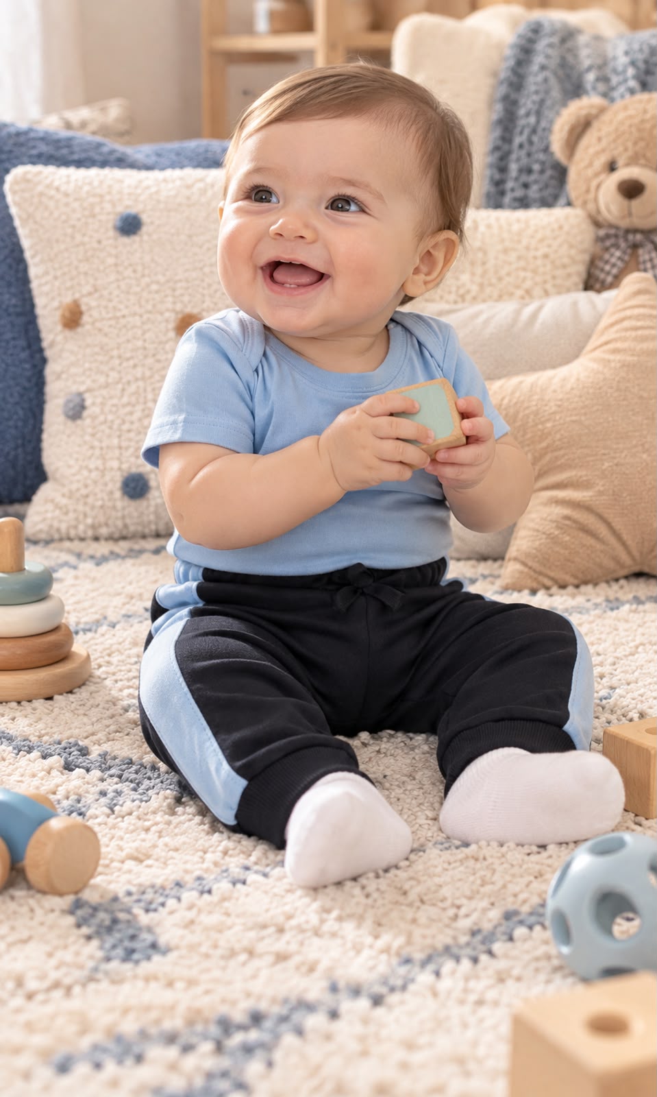 Pans para bebé 6-9 meses negro con azul claro