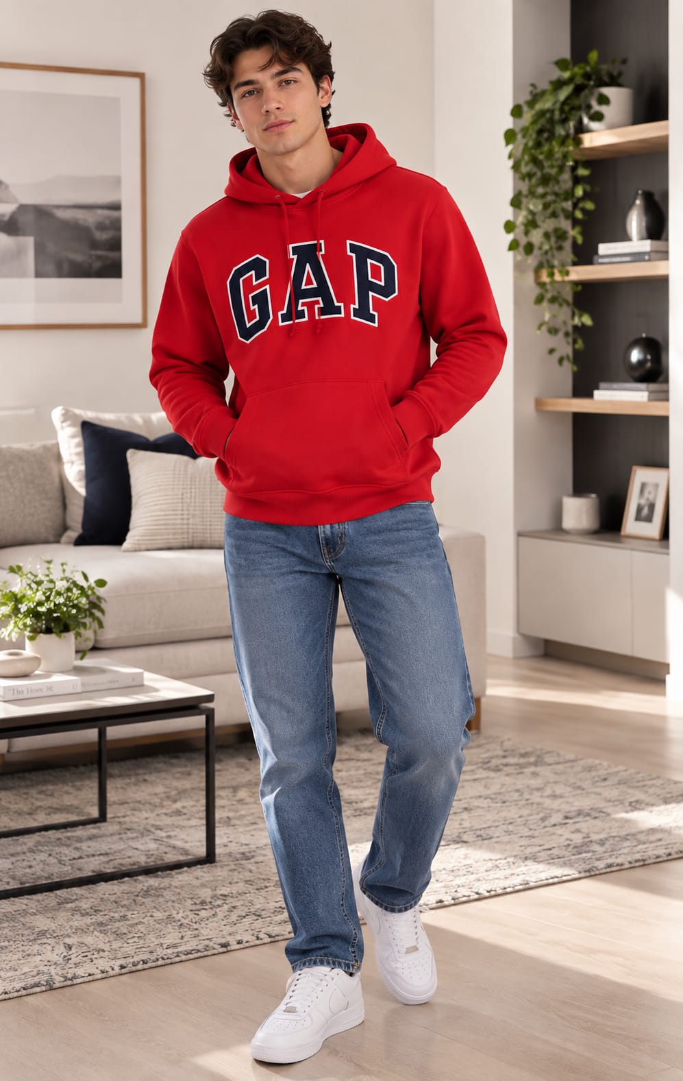 Sudadera GAP para Hombre Roja con Capucha y Bolsillo Frontal
