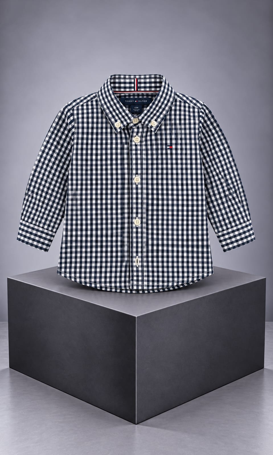 Camisa de manga larga para bebé de 12 meses en negro y blanco – Tommy Hilfiger
