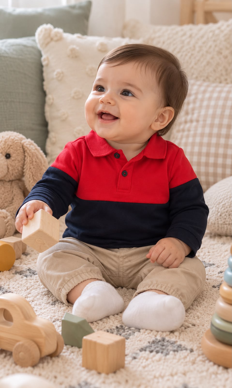 Playera de manga larga First Impressions para bebé 6-9 meses roja y azul marino