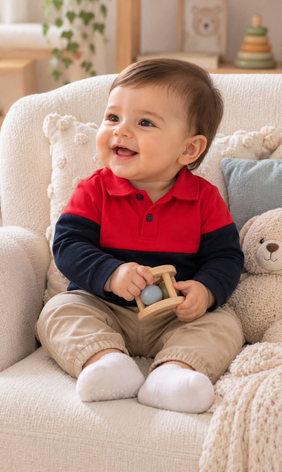 Playera de manga larga First Impressions para bebé 6-9 meses roja y azul marino