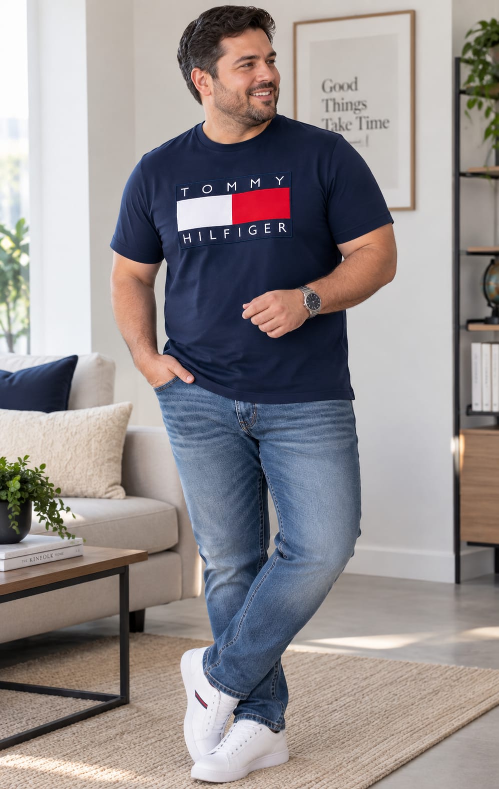 Playera para Hombre Azul Marino Cuello Redondo Manga Corta Tommy Hilfiger