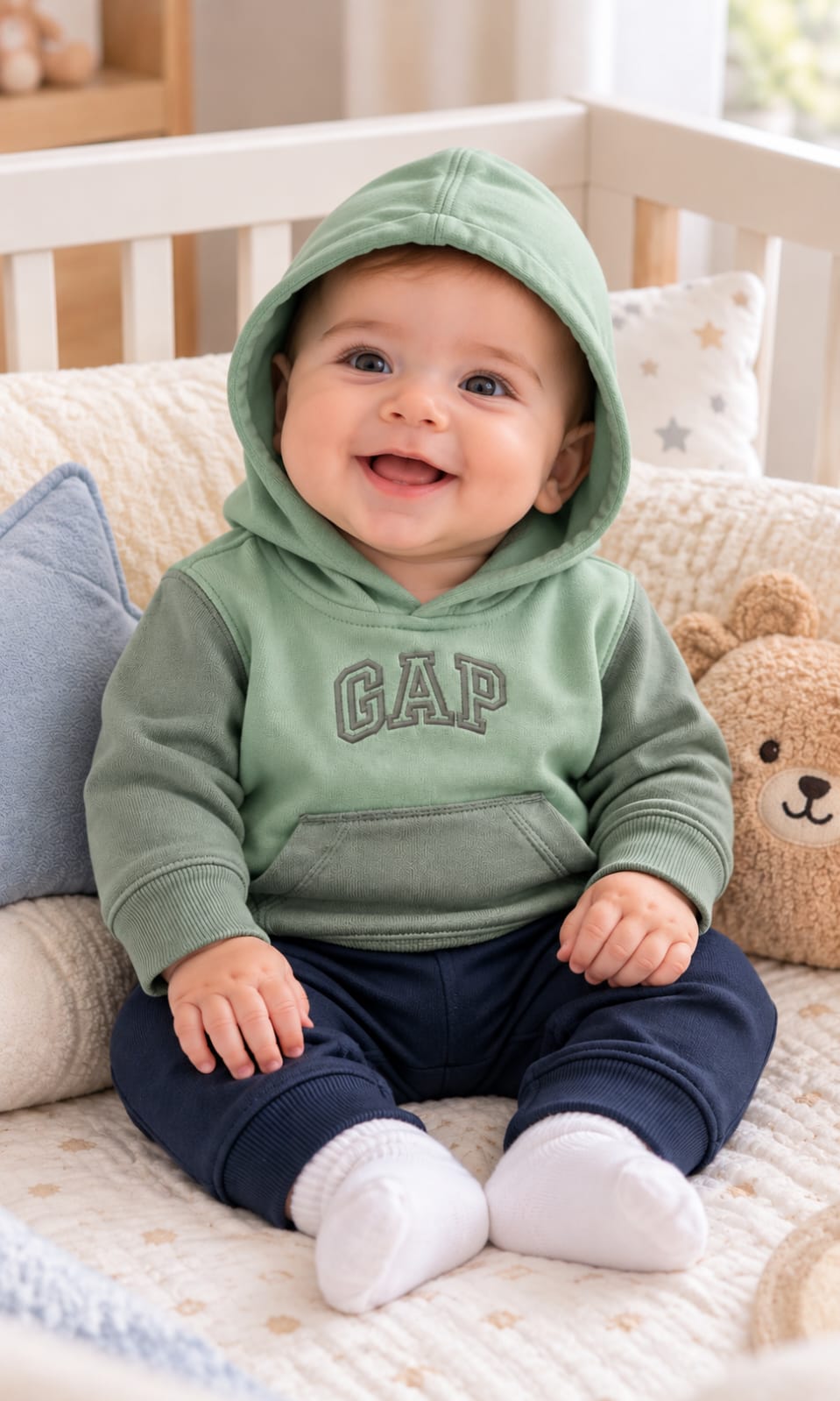 Sudadera GAP con gorrito para bebé 3-6 meses verde salvia