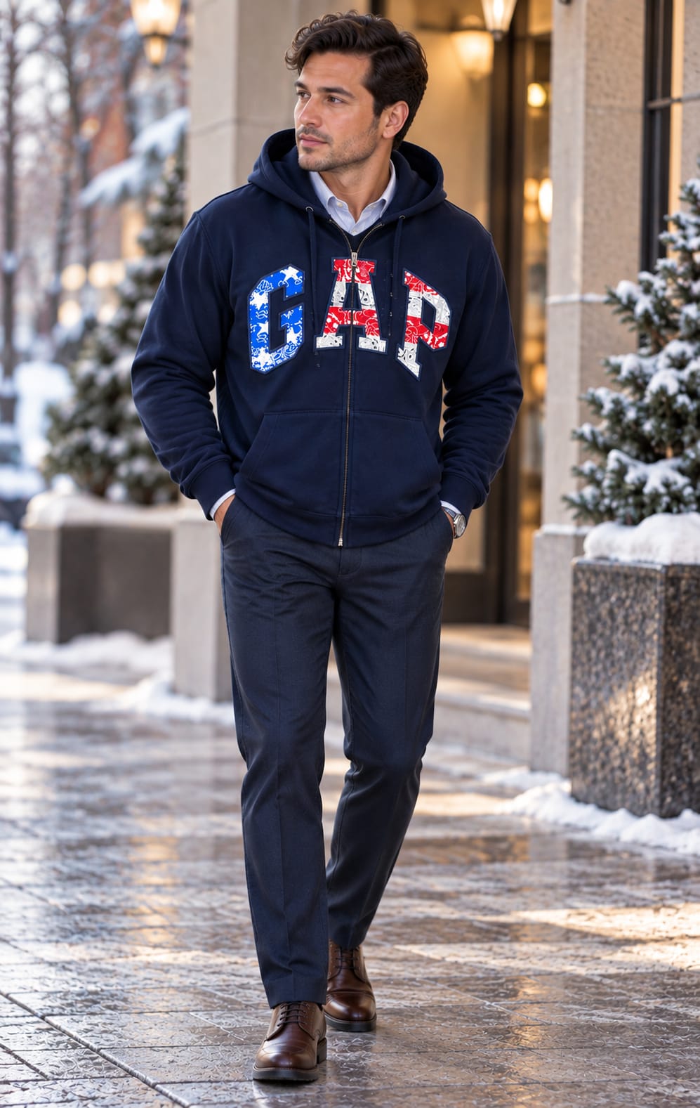 Sudadera GAP para Hombre Azul Marino con Capucha y Cierre