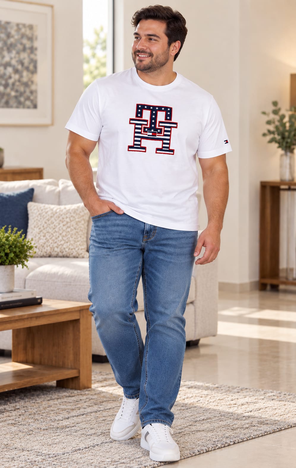 Playera para Hombre Blanca de Manga Corta Tommy Hilfiger