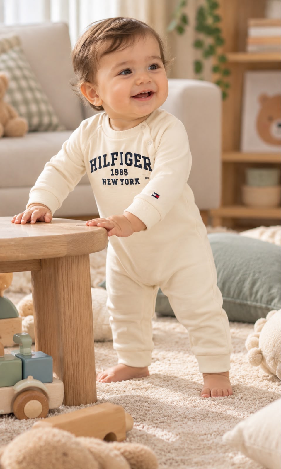 Mameluco de manga larga Tommy Hilfiger para bebé meses color crema
