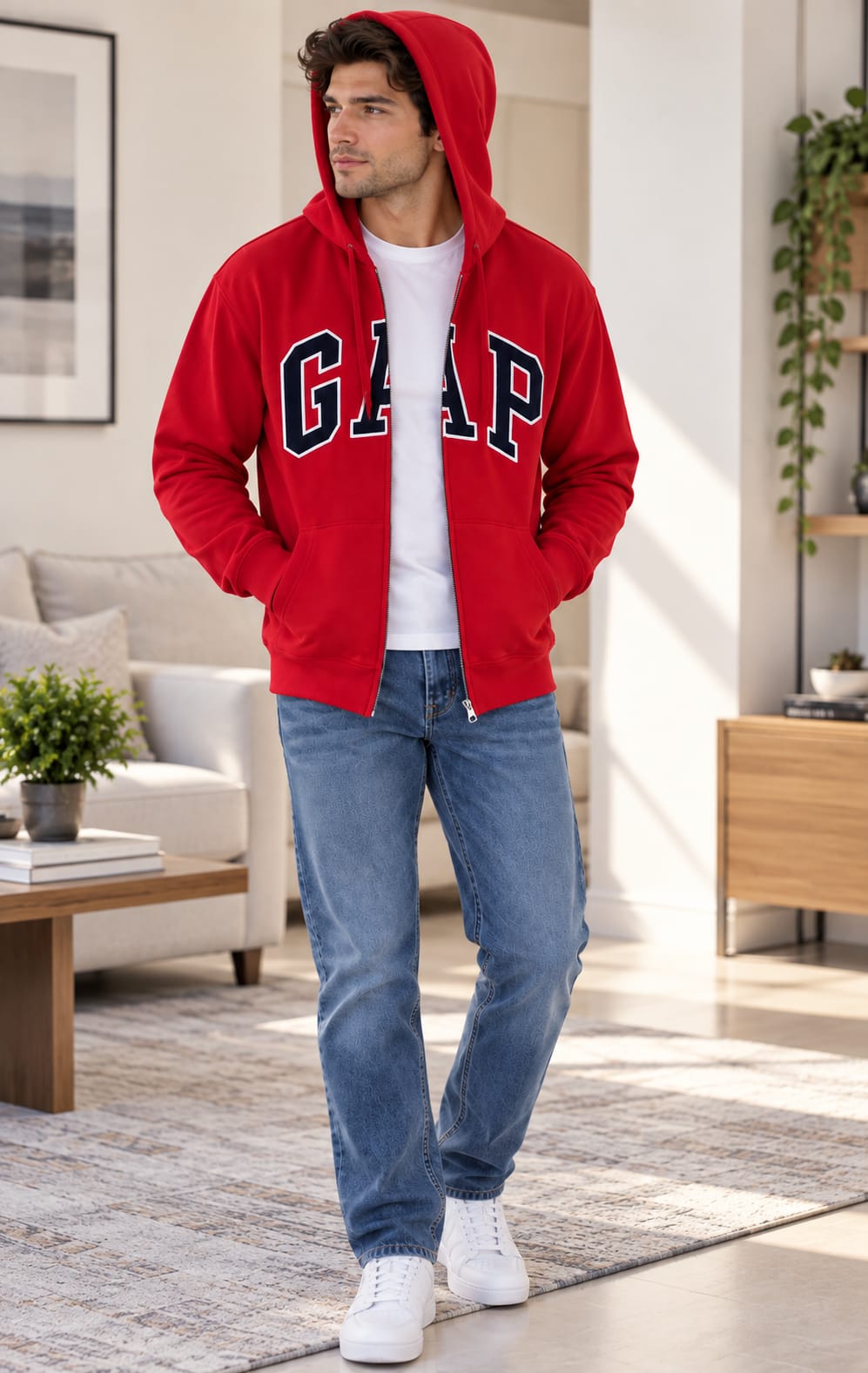 Sudadera GAP para Hombre Roja con Capucha y Cierre