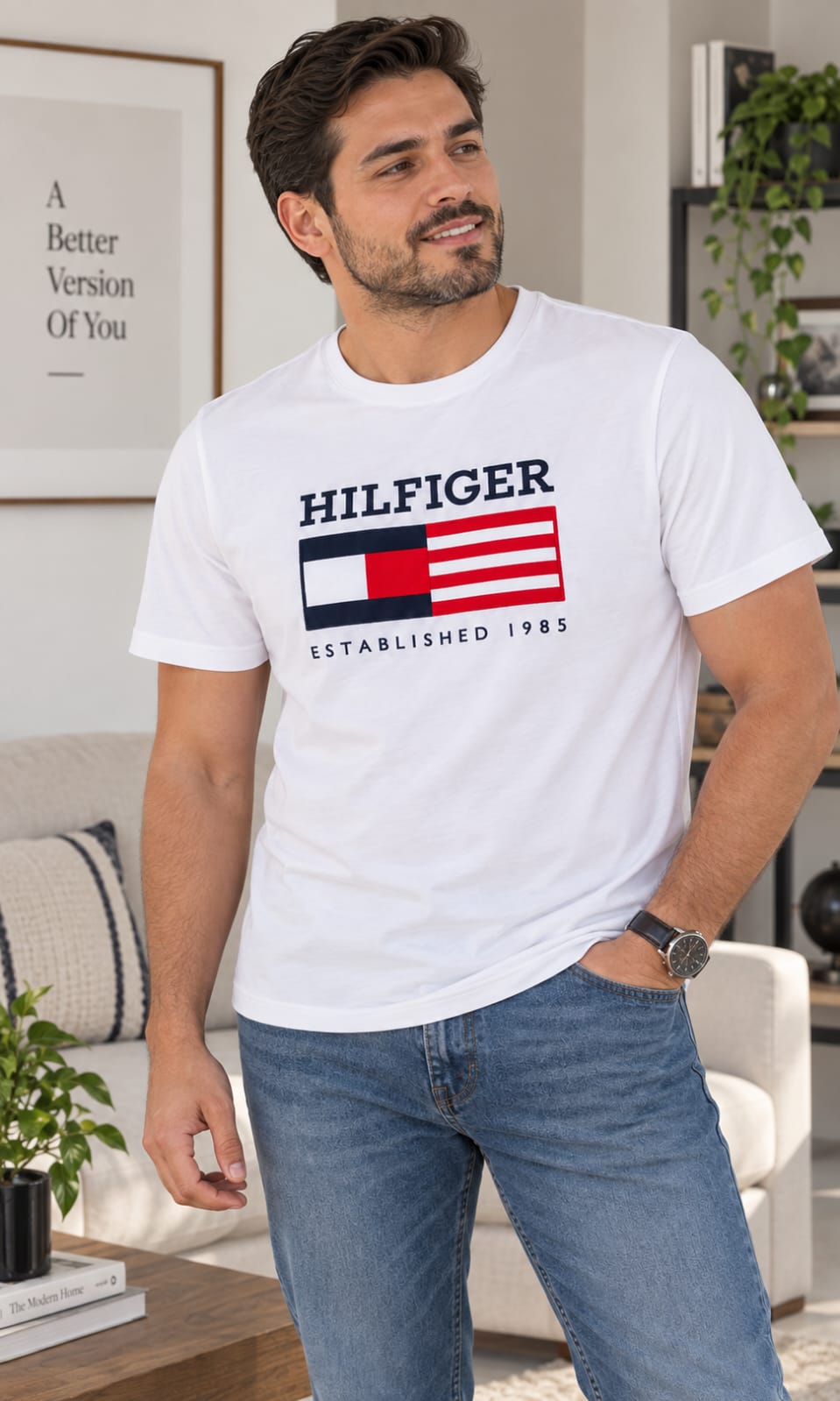 Playera para Hombre Blanca de Cuello Redondo Tommy Hilfiger