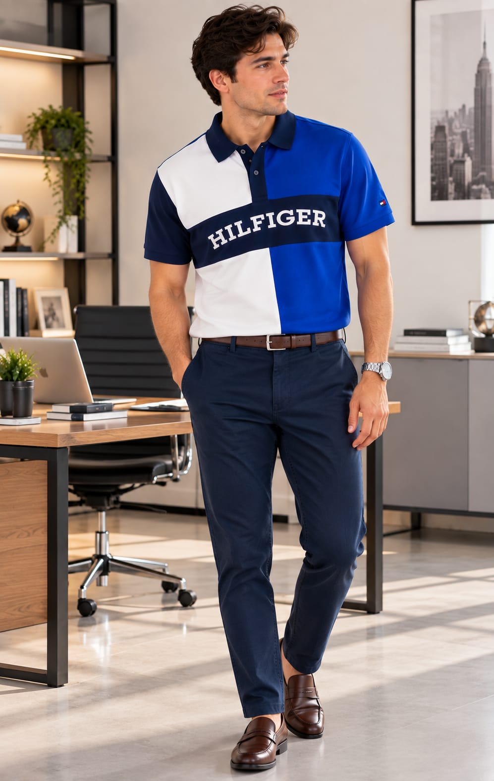 Playera para Hombre Azul y Blanco de Manga Tommy Hilfiger