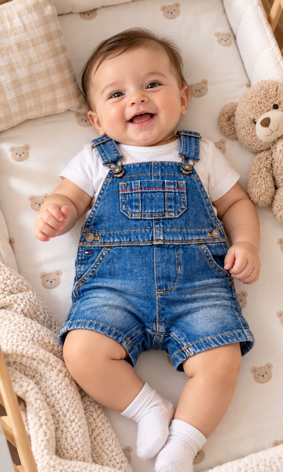 Overol corto Tommy Hilfiger para bebé 3-6 meses azul de mezclilla
