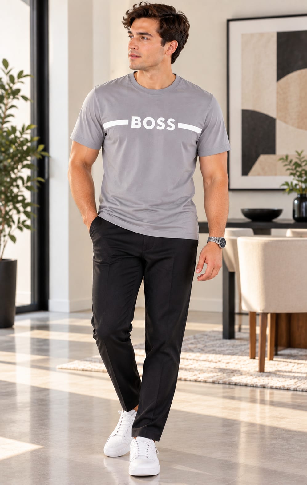 Playera BOSS para Hombre Gris de Manga Corta