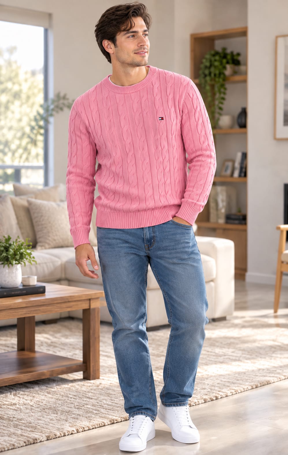 Suéter para Hombre Rosa Tejido con Cuello Redondo Tommy Hilfiger