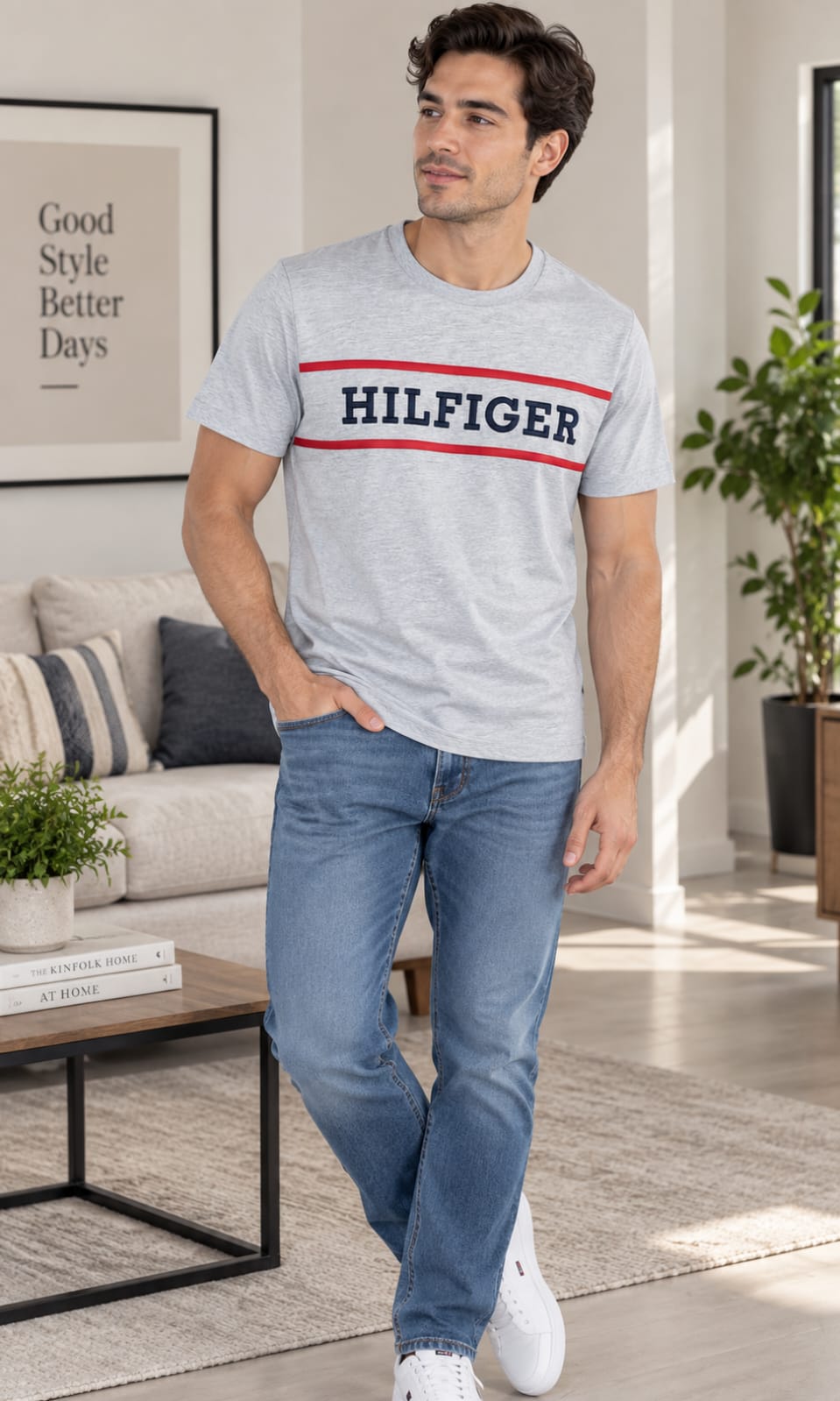 Playera para Hombre Gris Cuello Redondo Tommy Hilfiger