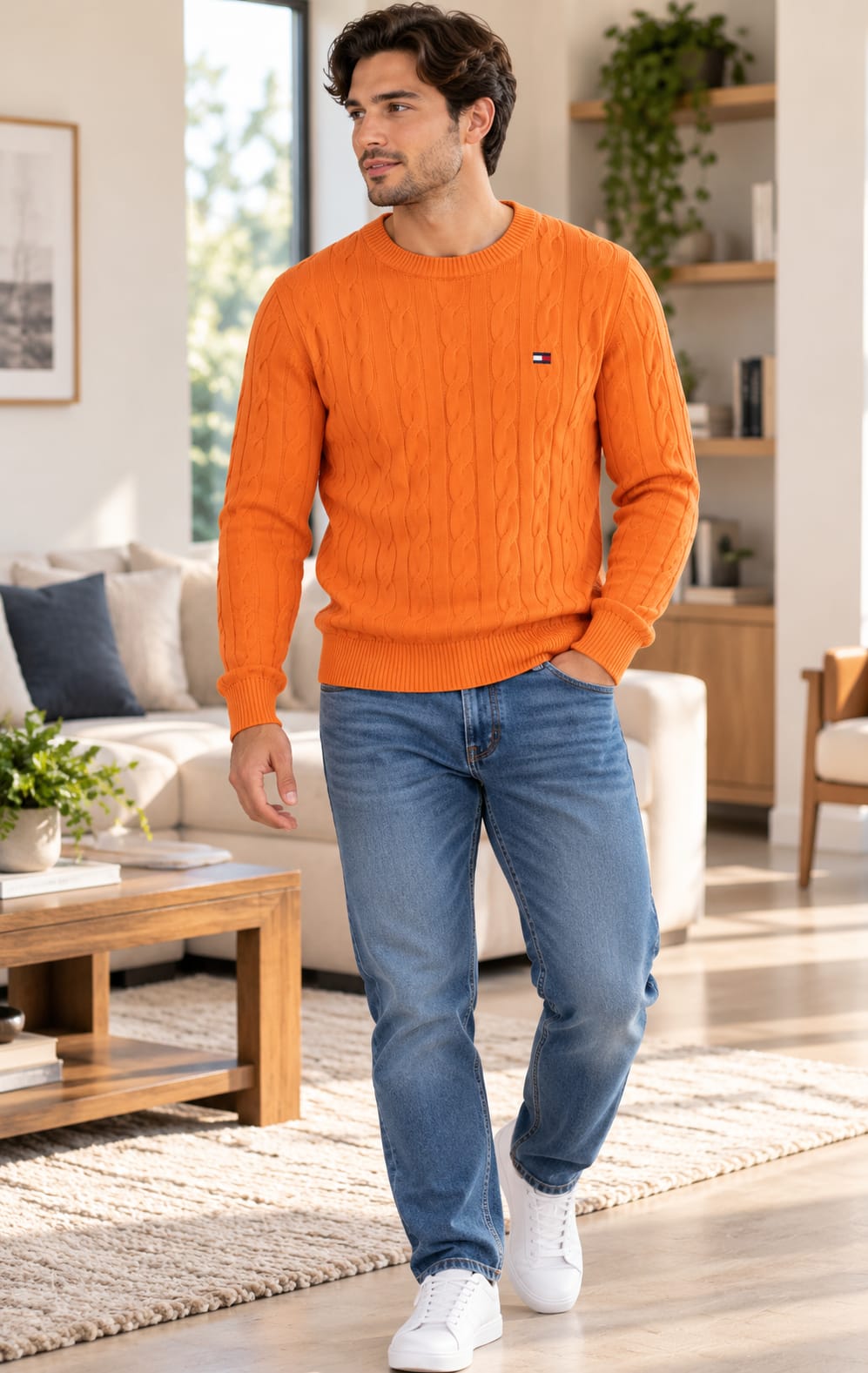 Suéter para Hombre Naranja con Tejido Trenzado Tommy Hilfiger