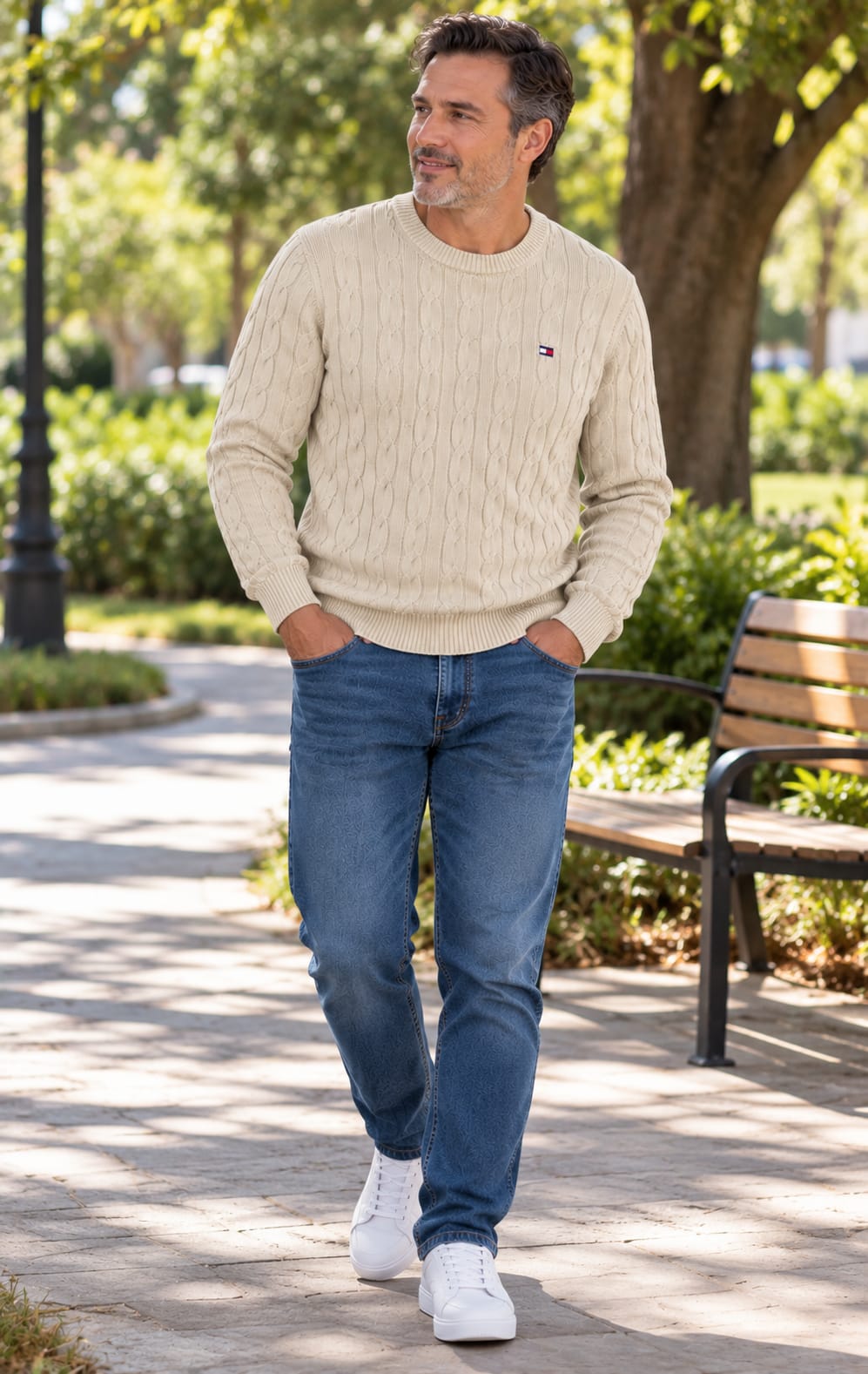 Suéter para Hombre Beige con Tejido Trenzado Tommy Hilfiger