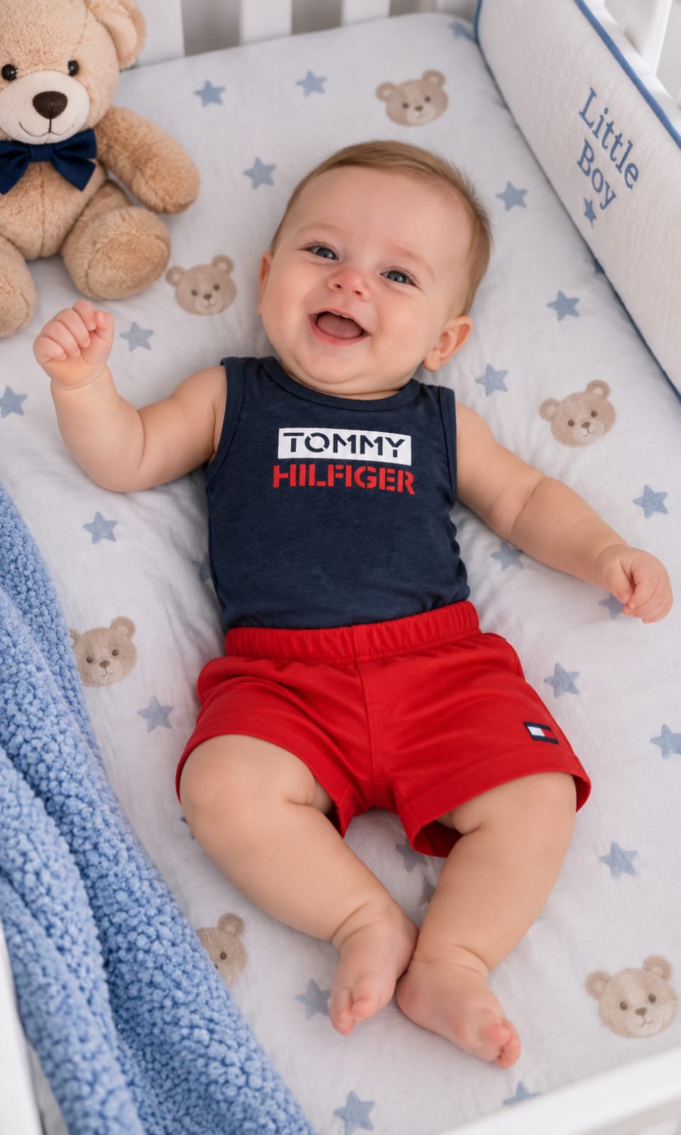 Conjunto de 3 Piezas Pañalero Playera Short para Bebé Meses Tommy Hilfiger