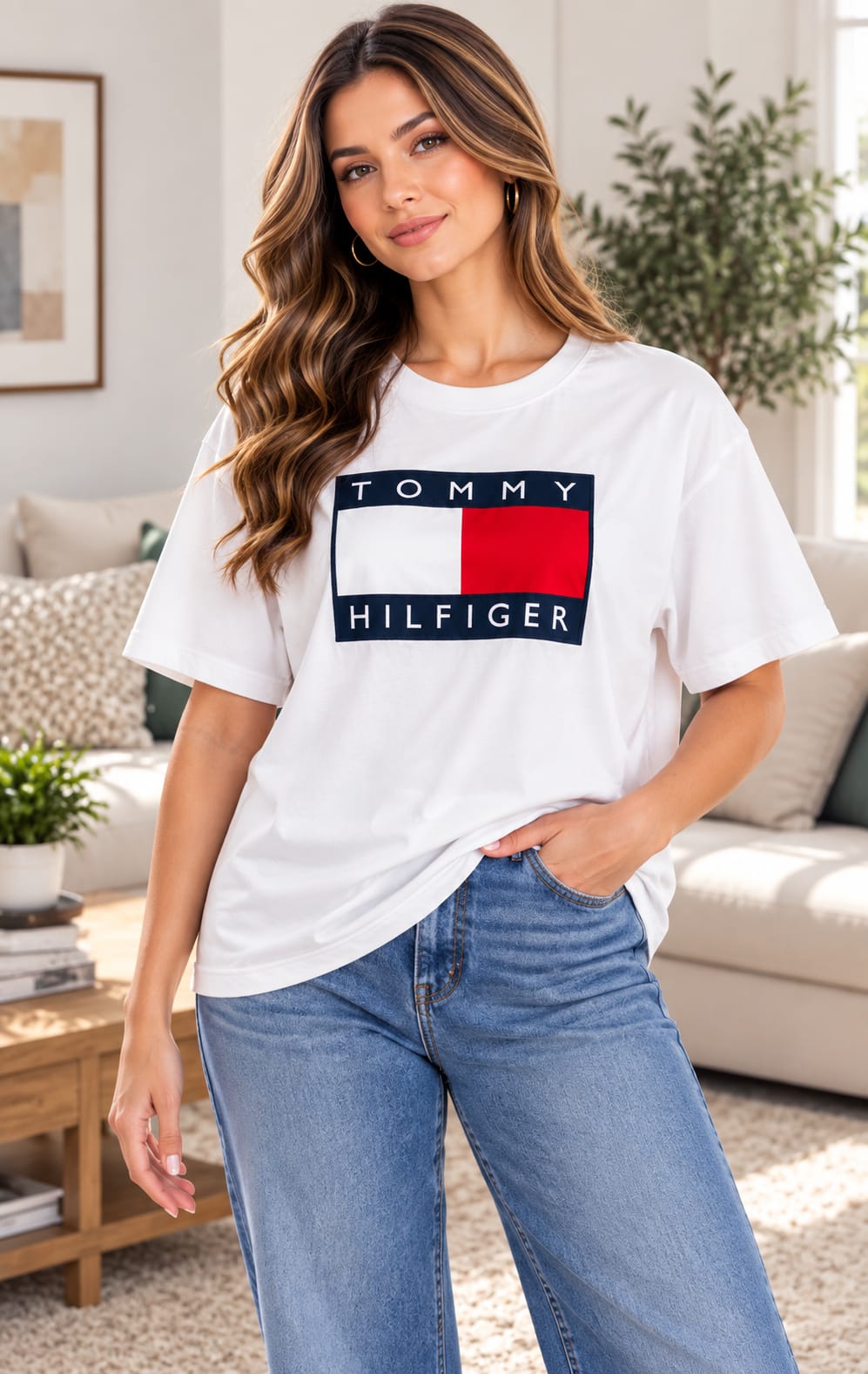 Playera para Mujer Blanca Amplia Cuello Redondo Tommy Hilfiger