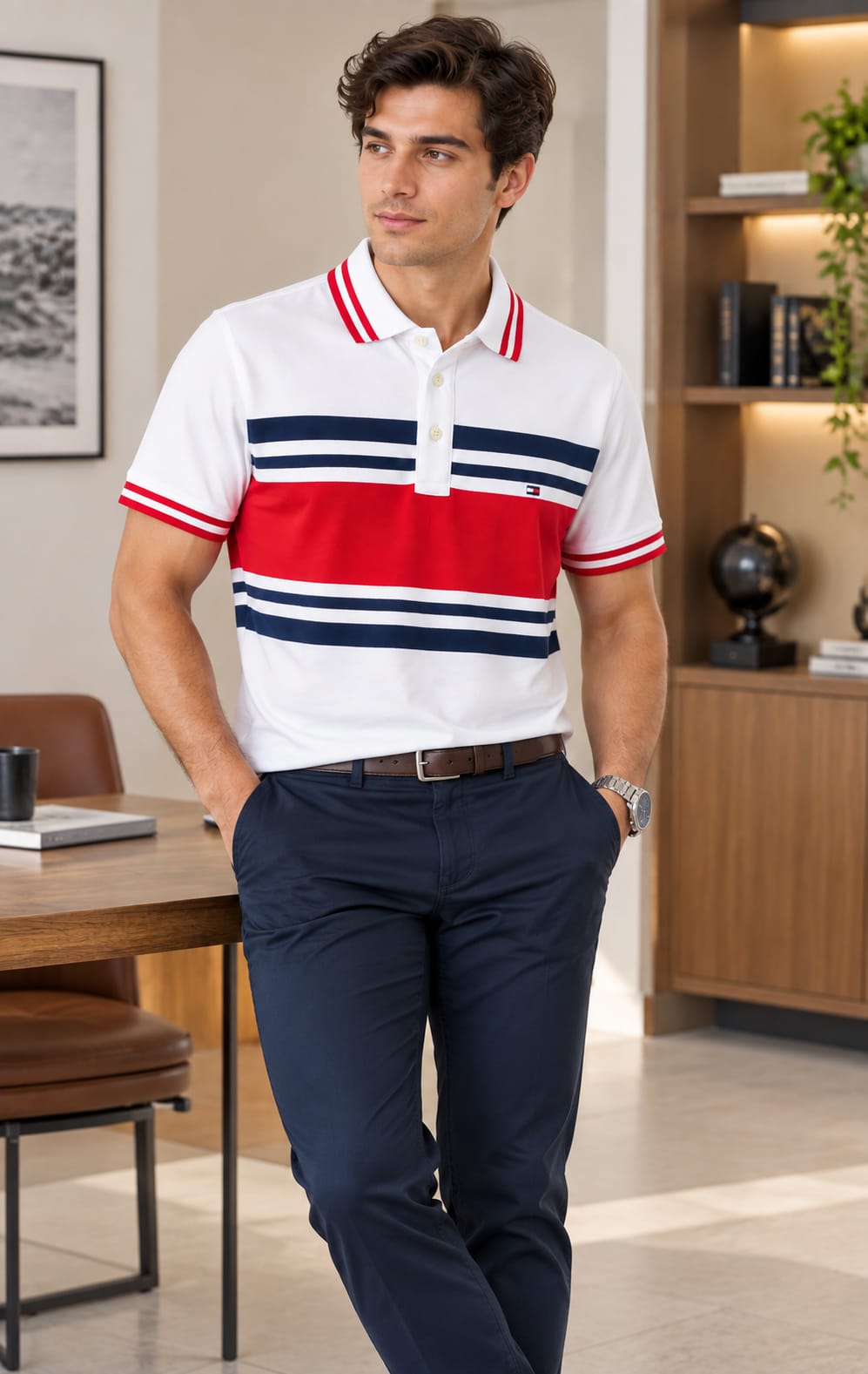 Playera Polo para Hombre Blanca con Detalles Rojo y Azul Tommy Hilfiger