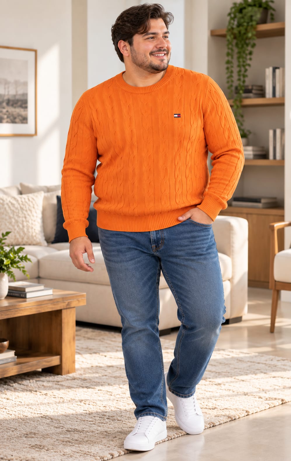 Suéter para Hombre Naranja con Tejido Trenzado Tommy Hilfiger