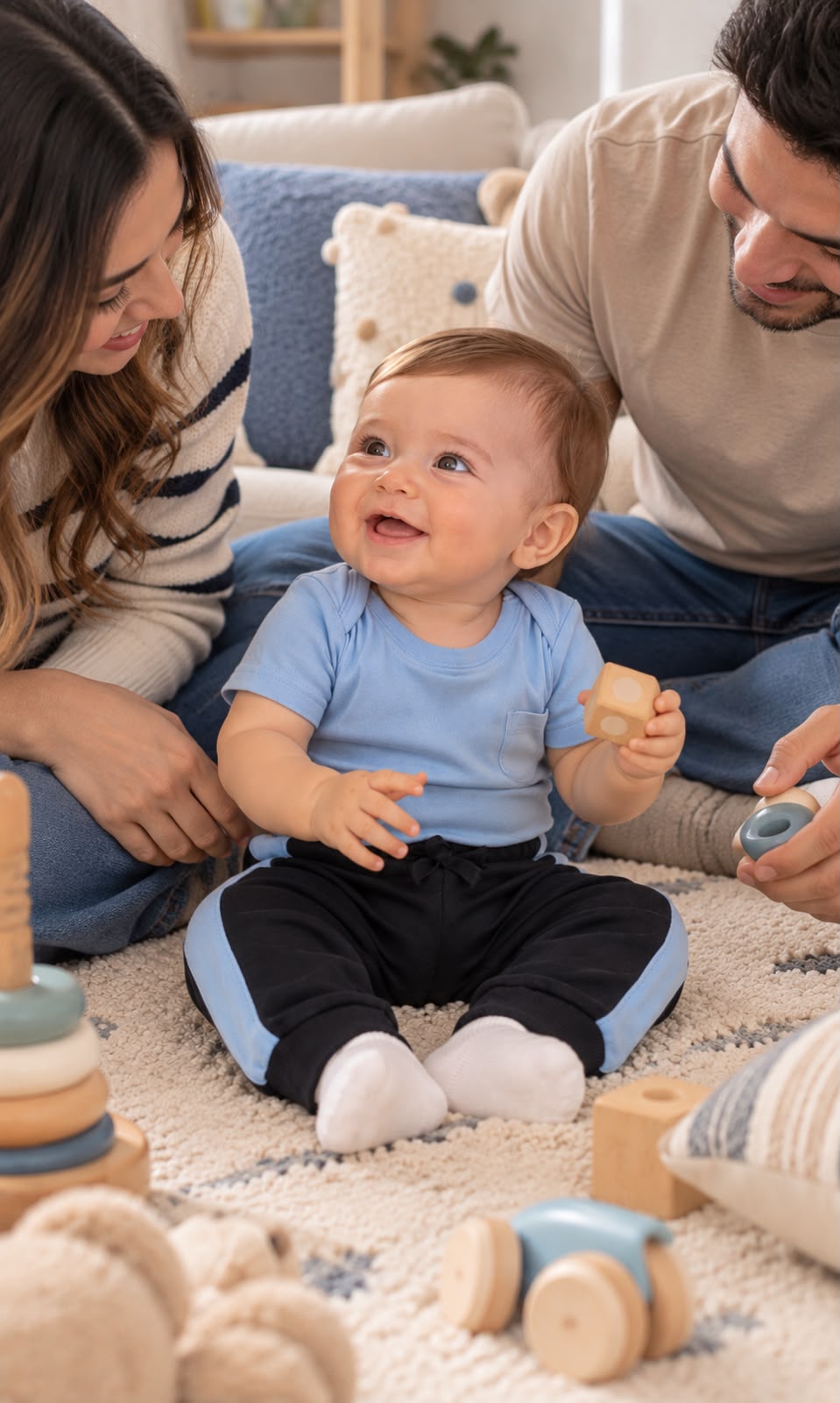 Pans para bebé 6-9 meses negro con azul claro
