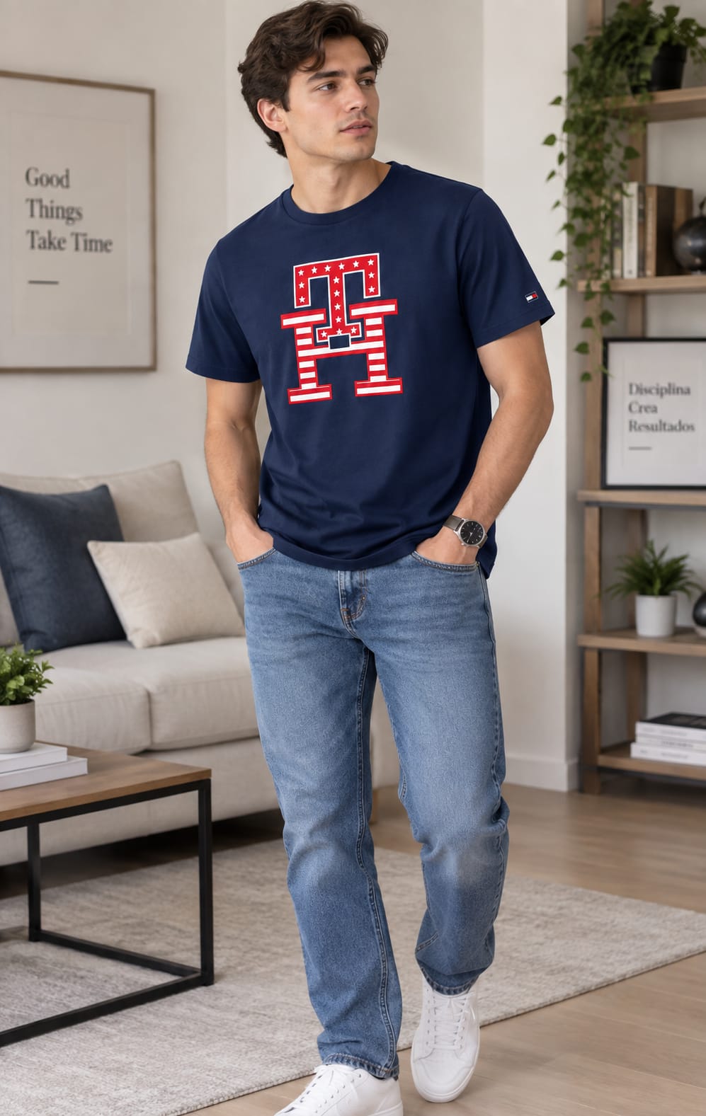 Playera para Hombre Azul Marino Cuello Redondo Tommy Hilfiger