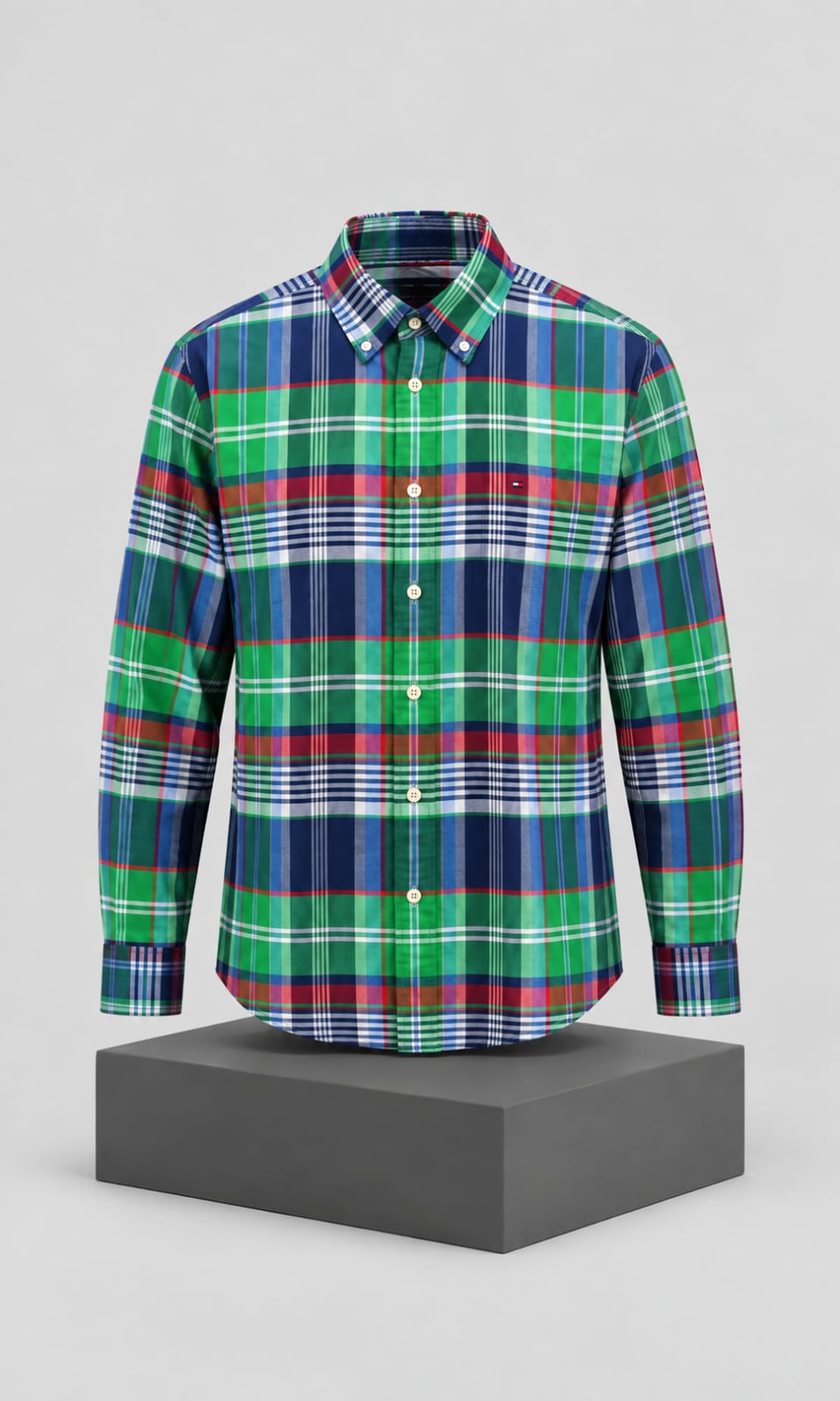 Camisa Para Hombre Color Verde Y Azul Cuadros Tommy Hilfiger