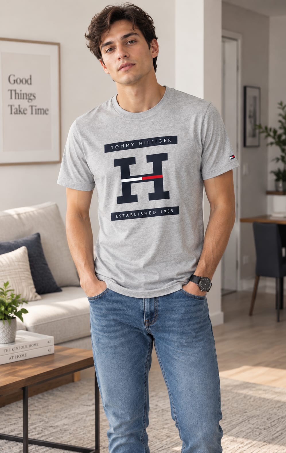 Playera para Hombre Gris Cuello Redondo Manga Corta Tommy Hilfiger