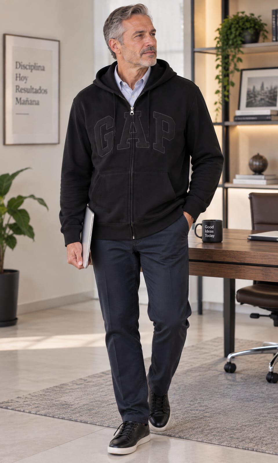 Sudadera GAP para Hombre Negra con Capucha y Cierre Frontal