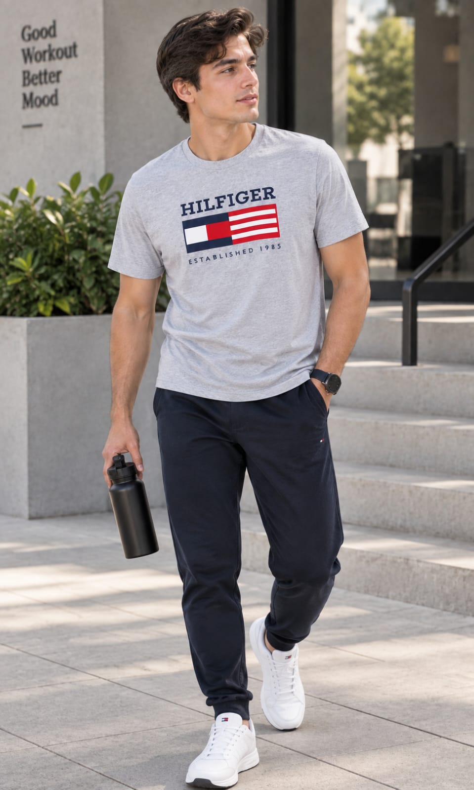 Playera para Hombre Gris de Cuello Redondo Tommy Hilfiger