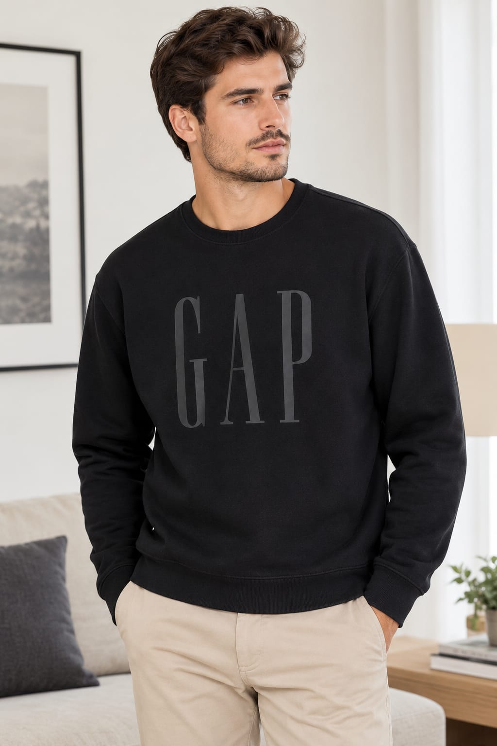 Sudadera GAP Para Hombre Cuello Redondo Negro
