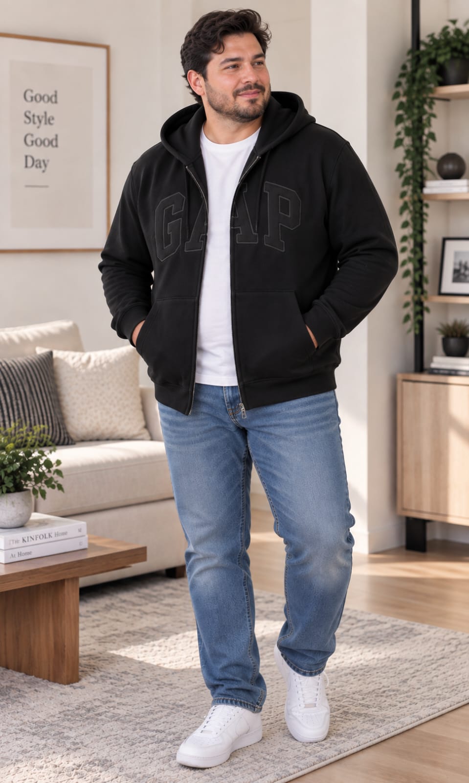 Sudadera GAP para Hombre Negra con Capucha y Cierre Frontal